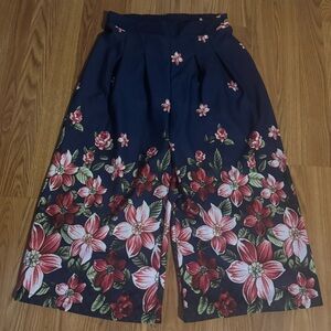 Oh Lala The Essence of Style Navy Floral Wide-Leg Pants Size L Bohemian Fairy
